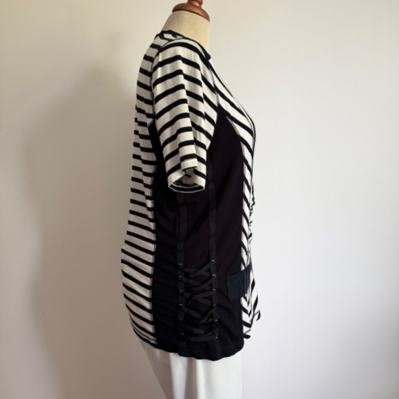 Vex- Dark Blue and White Stripped Short Sleeves Vest/ Top/ Cardigan - Picture 3 of 5